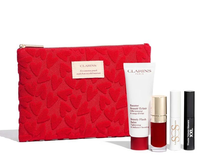 Clarins Set (Beauty Flash Balm 50ml + Lip Comfort Oil 7ml + SOS Lash Serum Mascara 3ml + Mascara XXL 3ml)