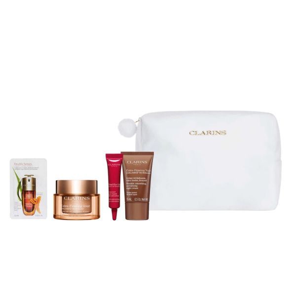 Clarins Extra-Firming Set (Crema de Zi 50ml + Crema de Noapte 15ml + Eye Lift Ser 7ml + Double Serum 0.9ml + Pouch)