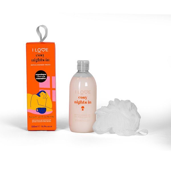 I LOVE Set Tratament de Baie Cosy Night In (Gel de Dus 500ml + Burete de Baie)