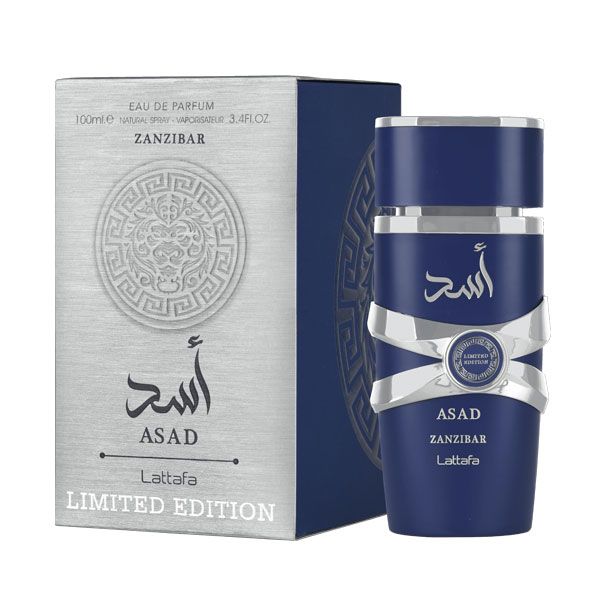 Lattafa Asad Zanzibar Apa de Parfum pentru Barbati 100ml ltd detalii ambalaj