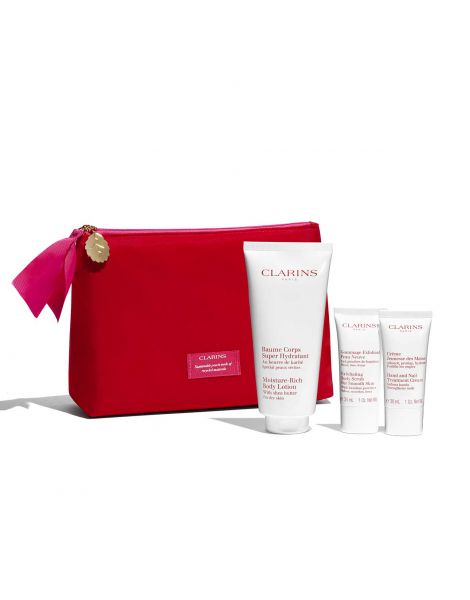 Clarins Set (Lotiune de Corp 200ml + Scrub 30ml + Crema de Maini si Unghii 30ml + Pouch)