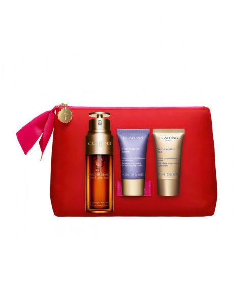 Clarins Set (Double Serum Ser de Fata 50 ml + Nutri-Lumiere Crema de Zi 15ml + Nutri-Lumiere Crema de Noapte 15ml + Pouch)